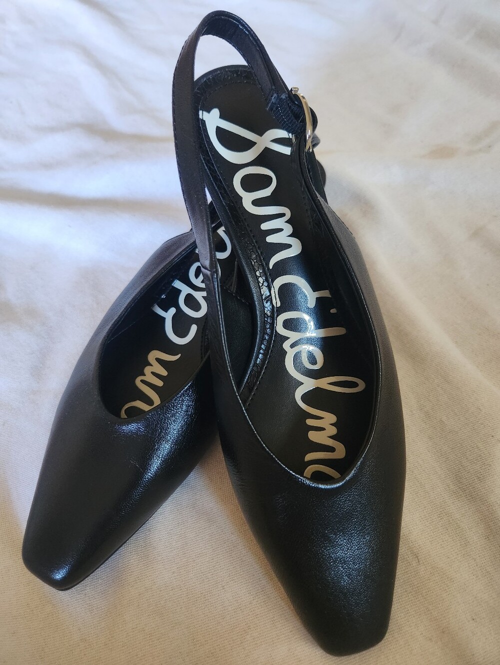Sam Edelman Ronnie Black Leather Slingback Pointed Toe Heels Size 6 - Picture 6 of 7